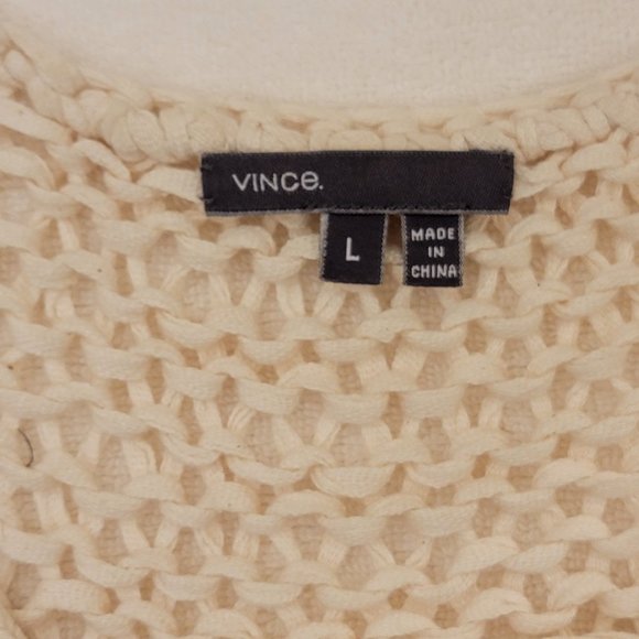 Vince Sweater Size Large Tan Shoelace Neck Hand Knit Chunky Open Cotton Airy - Picture 7 of 9